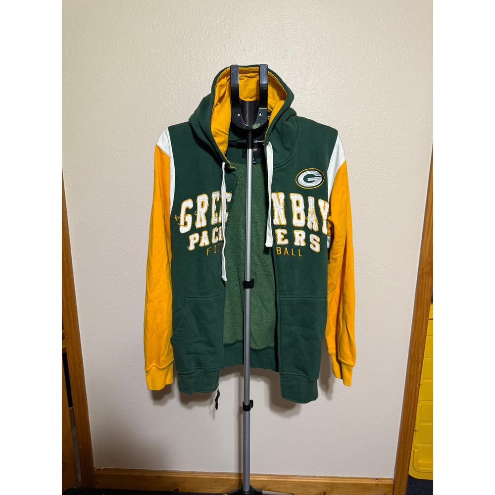 NFL Green Bay Packers Full Zip Hoodie Mens Medium Green Colorblock Broken Zip